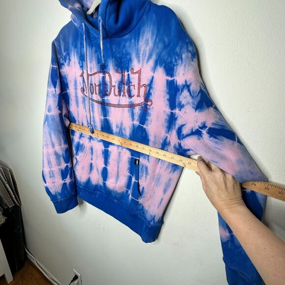 Von Dutch SET Blue Pink Tie Dye Red Rhinestone Logo Oversize Hoodie & Pants - Picture 8 of 16